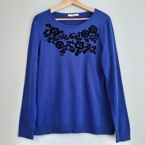 ALIA Missy Sweater Fine Knit Crewneck Cobalt Blue Sz M - Picture 2 of 7